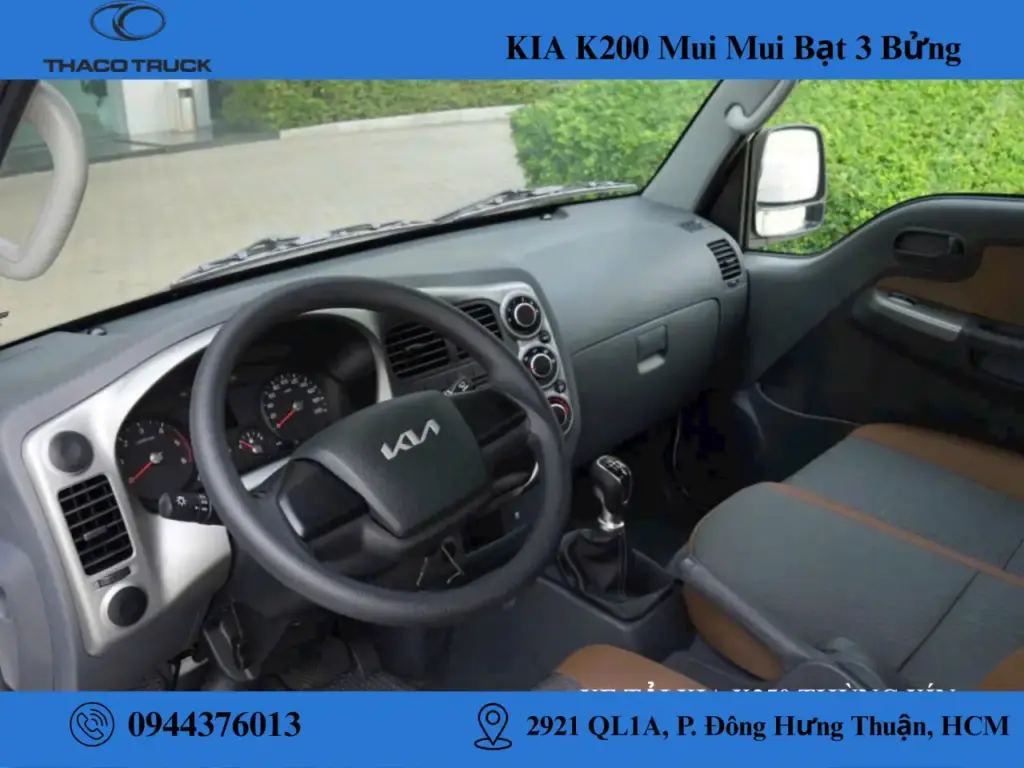 nội thất xe tải kia k200 thùng mui bạt mở 3 bửng