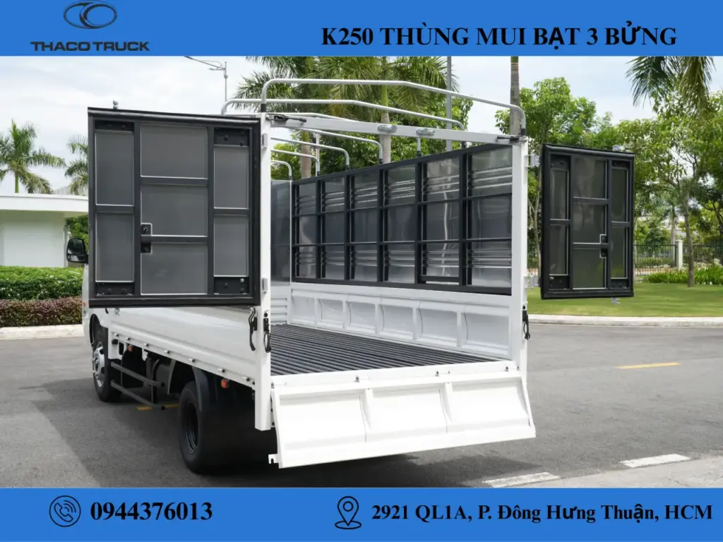 Xe tải Kia K250 thùng mui bạt mở 3 bửng