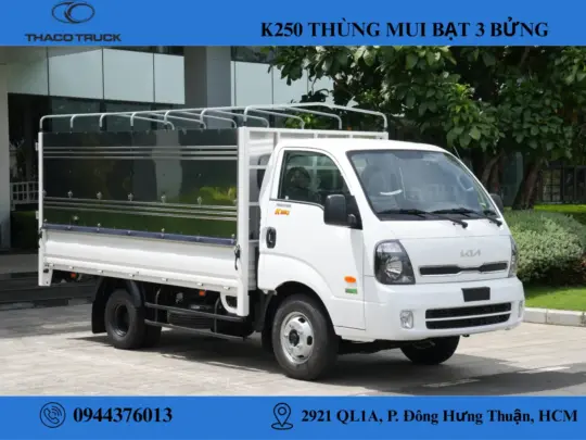 KIA K250 THÙNG MUI BẠT 3 BỬNG (3) Xe tải Kia K250 thùng mui bạt mở 3 bửng