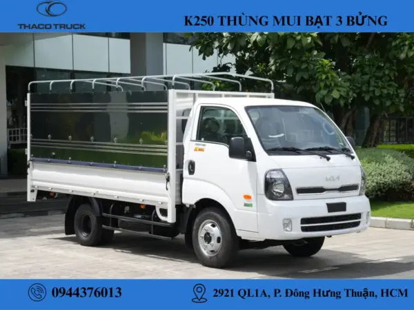 KIA K250 THÙNG MUI BẠT 3 BỬNG (3) Xe tải Kia K250 thùng mui bạt mở 3 bửng