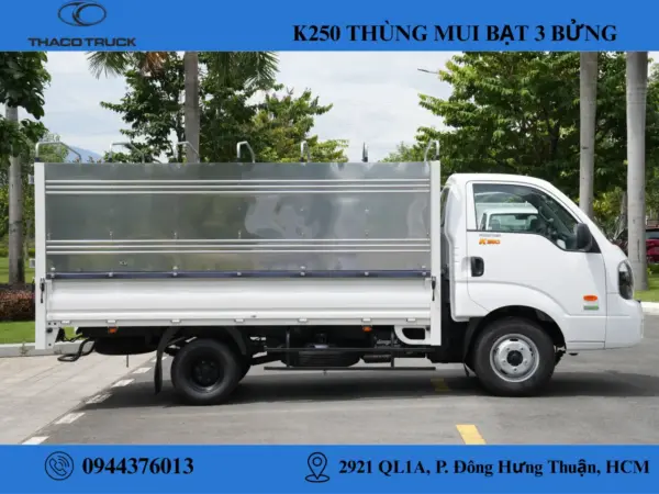 KIA K250 THÙNG MUI BẠT 3 BỬNG (4) Xe tải Kia K250 thùng mui bạt mở 3 bửng
