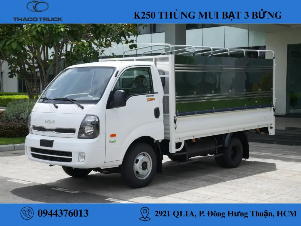 Xe tải Kia K250 thùng mui bạt mở 3 bửng