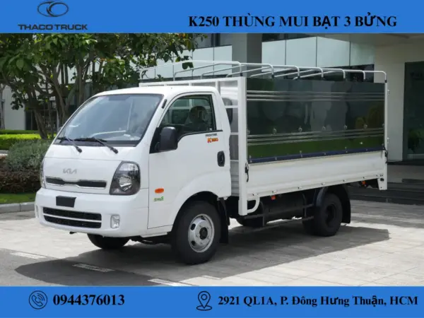 KIA K250 THÙNG MUI BẠT 3 BỬNG (5) Xe tải Kia K250 thùng mui bạt mở 3 bửng