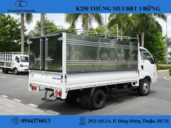 KIA K250 THÙNG MUI BẠT 3 BỬNG (7) Xe tải Kia K250 thùng mui bạt mở 3 bửng
